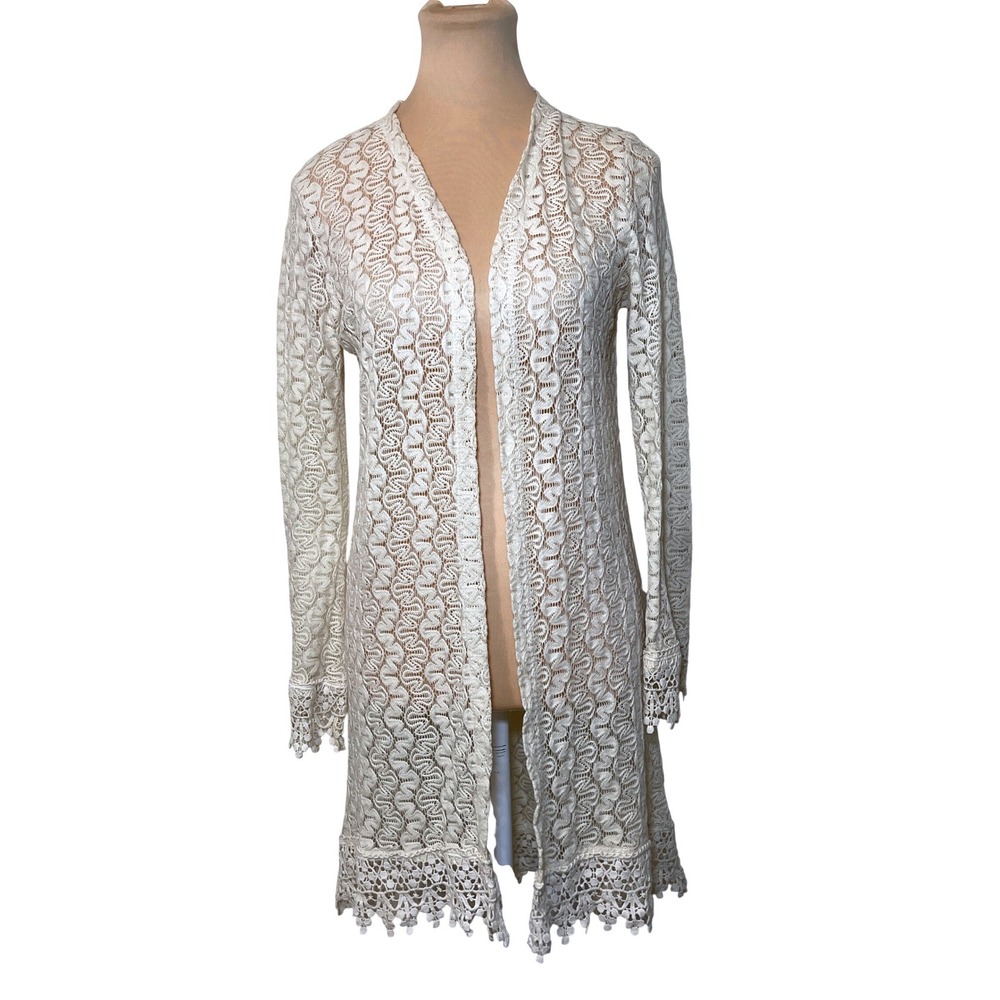 Heart N Crush Lace Crochet Cardigan Size M Cream Boho Cottagecore Festival Fairy